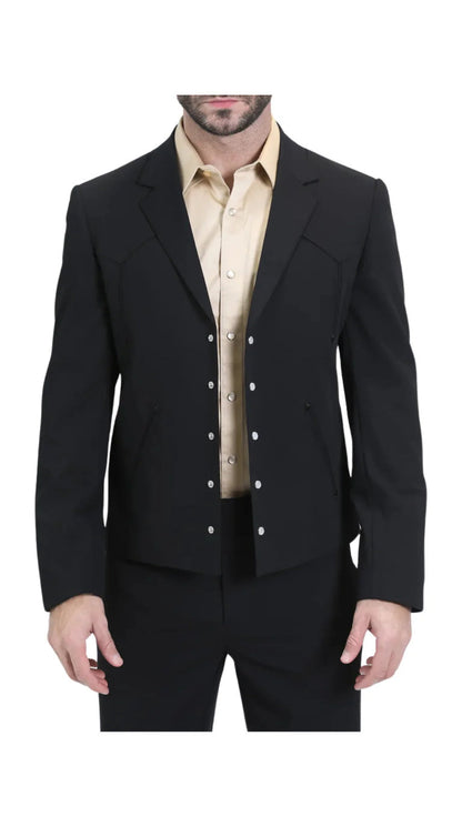 Men's Black Western Suit 2-Piece - Cowboy Suit with Western Yoke & Pearl Snaps