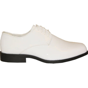 Bravo Mens Classic Plain Square Toe Shiny Patent Tuxedo Dress Shoe in White