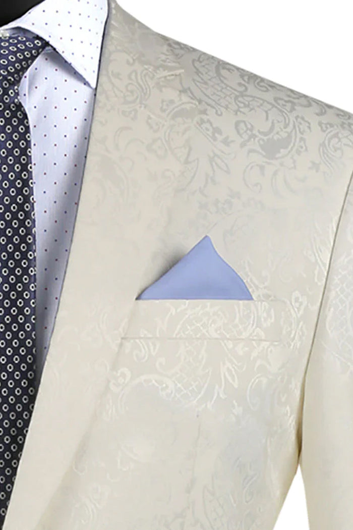 Graduation Suit - Men's Slim Fit Shiny Paisley Prom & Wedding Suit in Ivory - Image 2