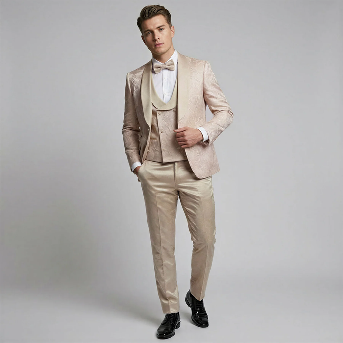 Pink Floral Shawl Lapel Tuxedo Set – Wedding and Prom