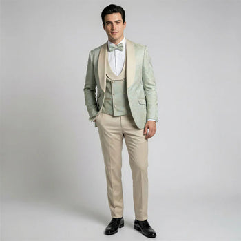Sage Floral Shawl Lapel Tuxedo Set – Wedding and Prom