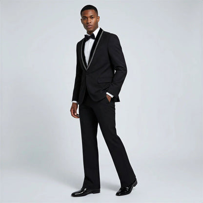 Bootcut wedding suit Black Shawl Lapel Bootcut Tuxedo with Stone Trim – Prom and Wedding