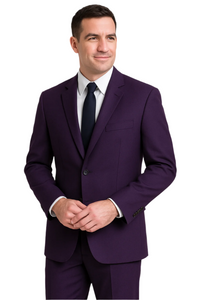 Mens Basic 2 Button Classic Fit Poplin Suit in Purple