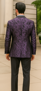 Purple Double Breasted Rough Streak Pattern Satin Peak Lapel Stacy Adams Men's Jacket