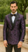 Purple Double Breasted Rough Streak Pattern Satin Peak Lapel Stacy Adams Men's Jacket