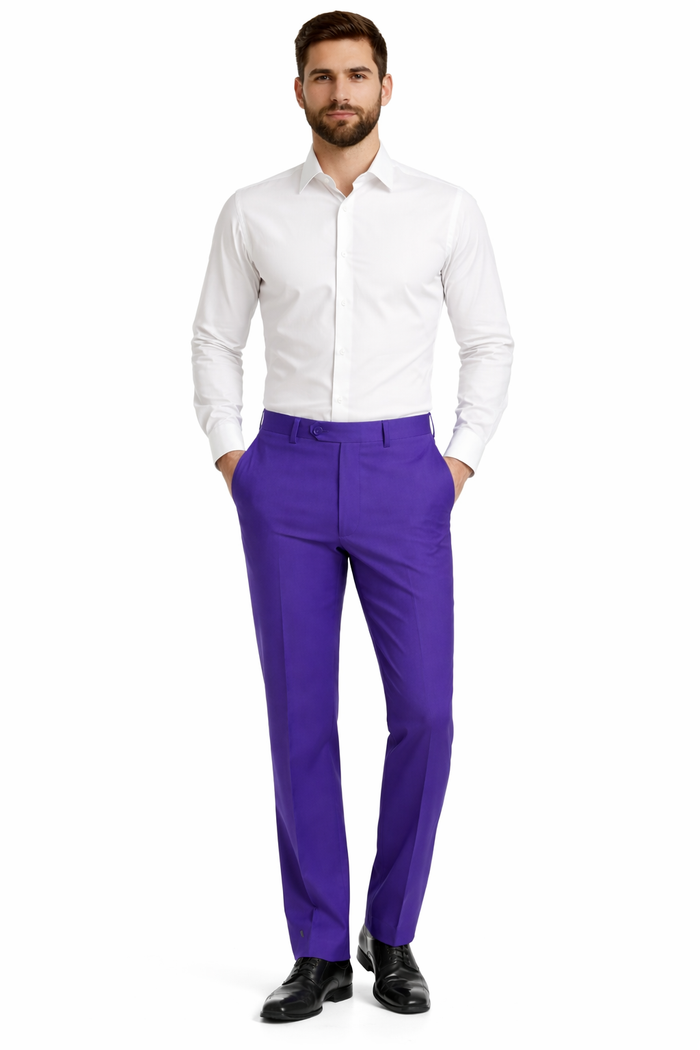 Men'S Dress Pants Trousers Flat Front Slacks PUrple Online Sale - Image 5