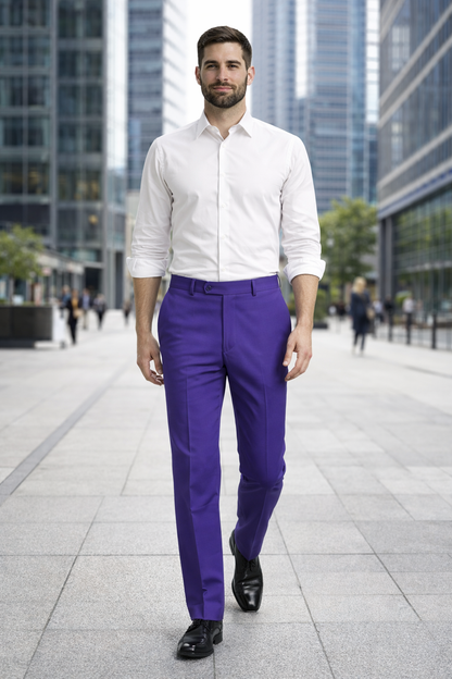 Men'S Dress Pants Trousers Flat Front Slacks PUrple Online Sale - Image 8