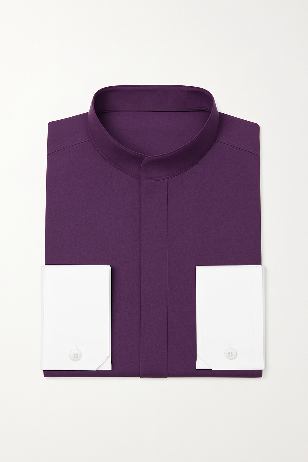 Men's Fashion Hidden Button French Cuff Mandarin Collarless Preacher Round Style Men's Dress Shirt - Image 2