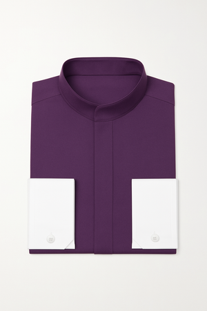 Men's Fashion Hidden Button French Cuff Mandarin Collarless Preacher Round Style Men's Dress Shirt - Image 2