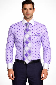 polka dot dress shirt with tie George Cotton White Polka Dot French Cuff Dress Shirt AH613