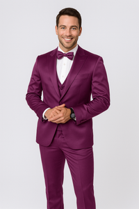 Mens Modern Fit Shiny Sharkskin Suit in Purple