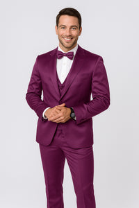Mens Modern Fit Shiny Sharkskin Suit in Purple