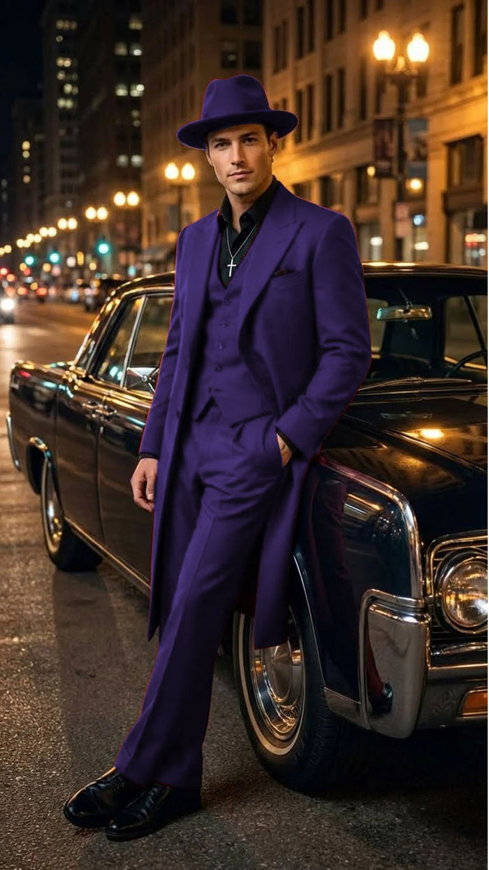 Men’s 1920s Burgundy Zoot Suit – Long Mafia Gangster Three-Piece Vintage Outfit Zuit Pachuco Style