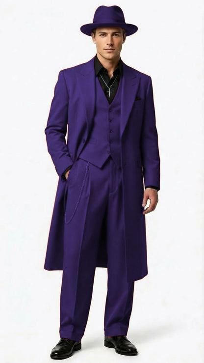 Men’s 1920s Burgundy Zoot Suit – Long Mafia Gangster Three-Piece Vintage Outfit Zuit Pachuco Style