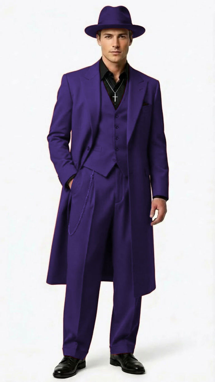 Men’s 1920s Burgundy Zoot Suit – Long Mafia Gangster Three-Piece Vintage Outfit Zuit Pachuco Style