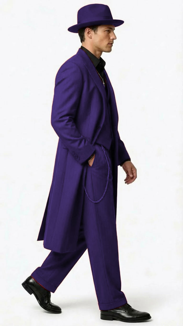 Men’s 1920s Burgundy Zoot Suit – Long Mafia Gangster Three-Piece Vintage Outfit Zuit Pachuco Style