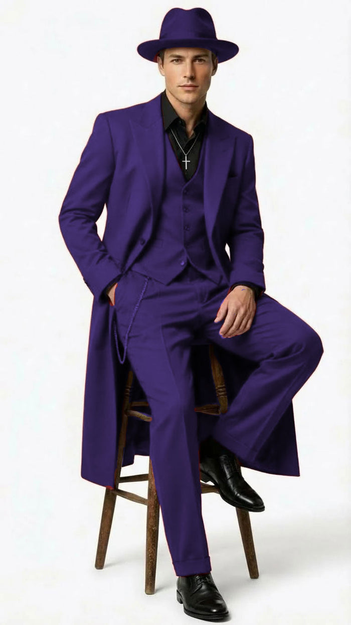Men’s 1920s Burgundy Zoot Suit – Long Mafia Gangster Three-Piece Vintage Outfit Zuit Pachuco Style