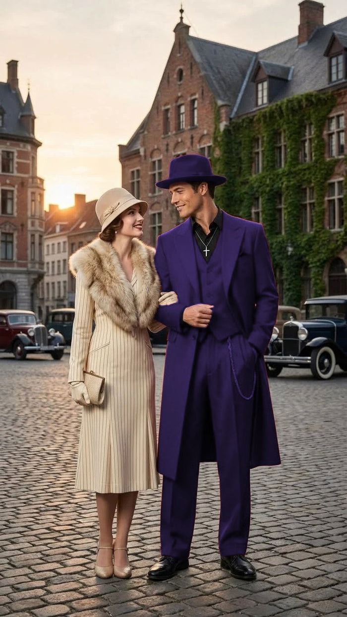 Men’s 1920s Burgundy Zoot Suit – Long Mafia Gangster Three-Piece Vintage Outfit Zuit Pachuco Style