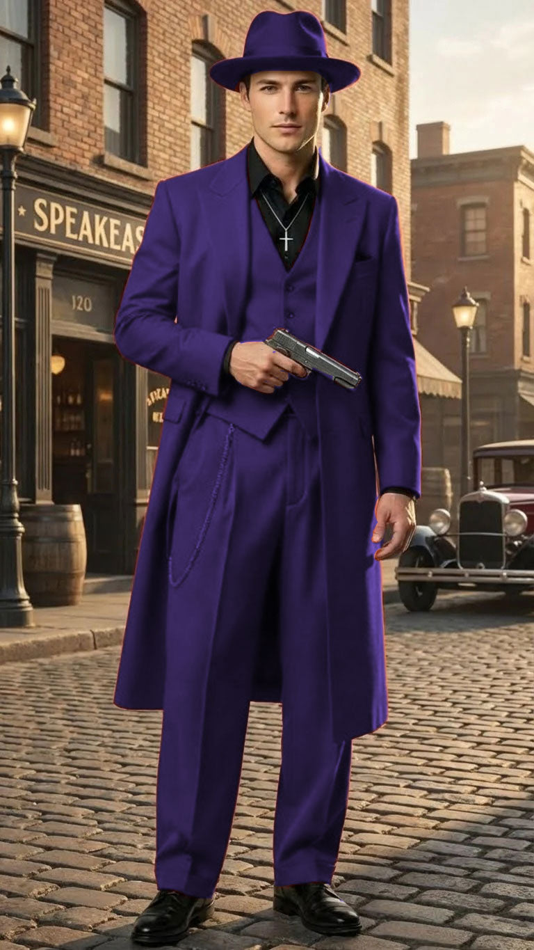 Men’s 1920s Burgundy Zoot Suit – Long Mafia Gangster Three-Piece Vintage Outfit Zuit Pachuco Style