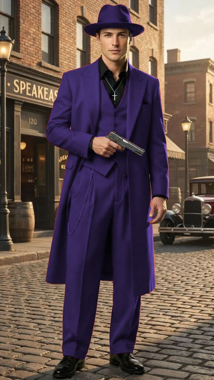 Men’s 1920s Burgundy Zoot Suit – Long Mafia Gangster Three-Piece Vintage Outfit Zuit Pachuco Style