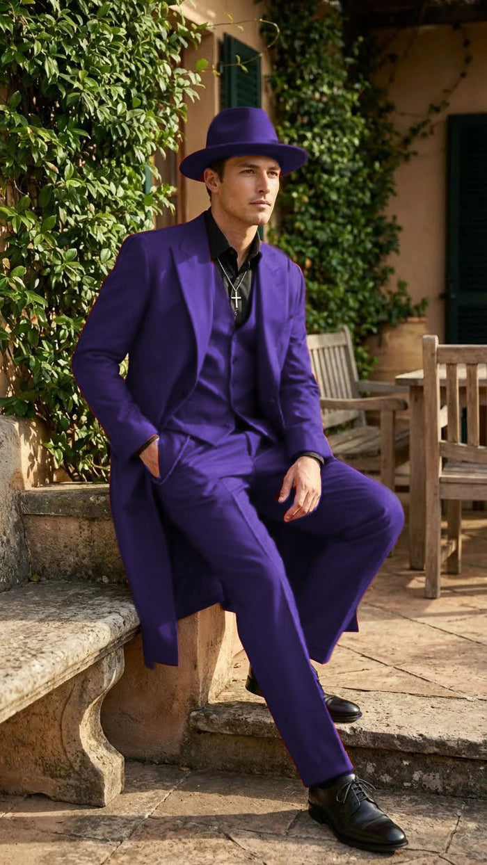 Men’s 1920s Burgundy Zoot Suit – Long Mafia Gangster Three-Piece Vintage Outfit Zuit Pachuco Style
