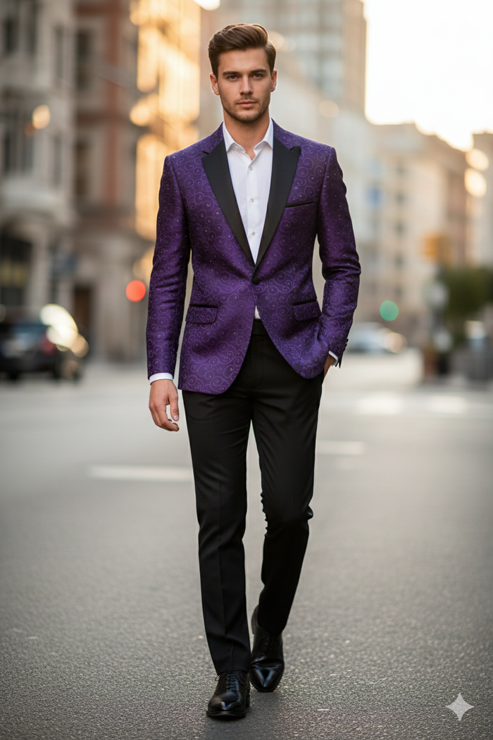 Purple Buttons Closure  Floral Sportcoat