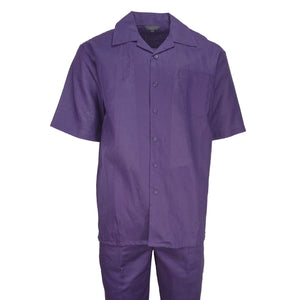 Mens Purple Linen Shirt and Pants Casual Outfit Set