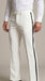 Men’s Ivory Tuxedo Pants with Black Satin Stripe, Flat Front Formal Dress Trousers