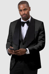 Mens Black Blazer - Mens Vested Square Shawl Paisley Prom & Wedding Tuxedo Jacket & Vest in Black