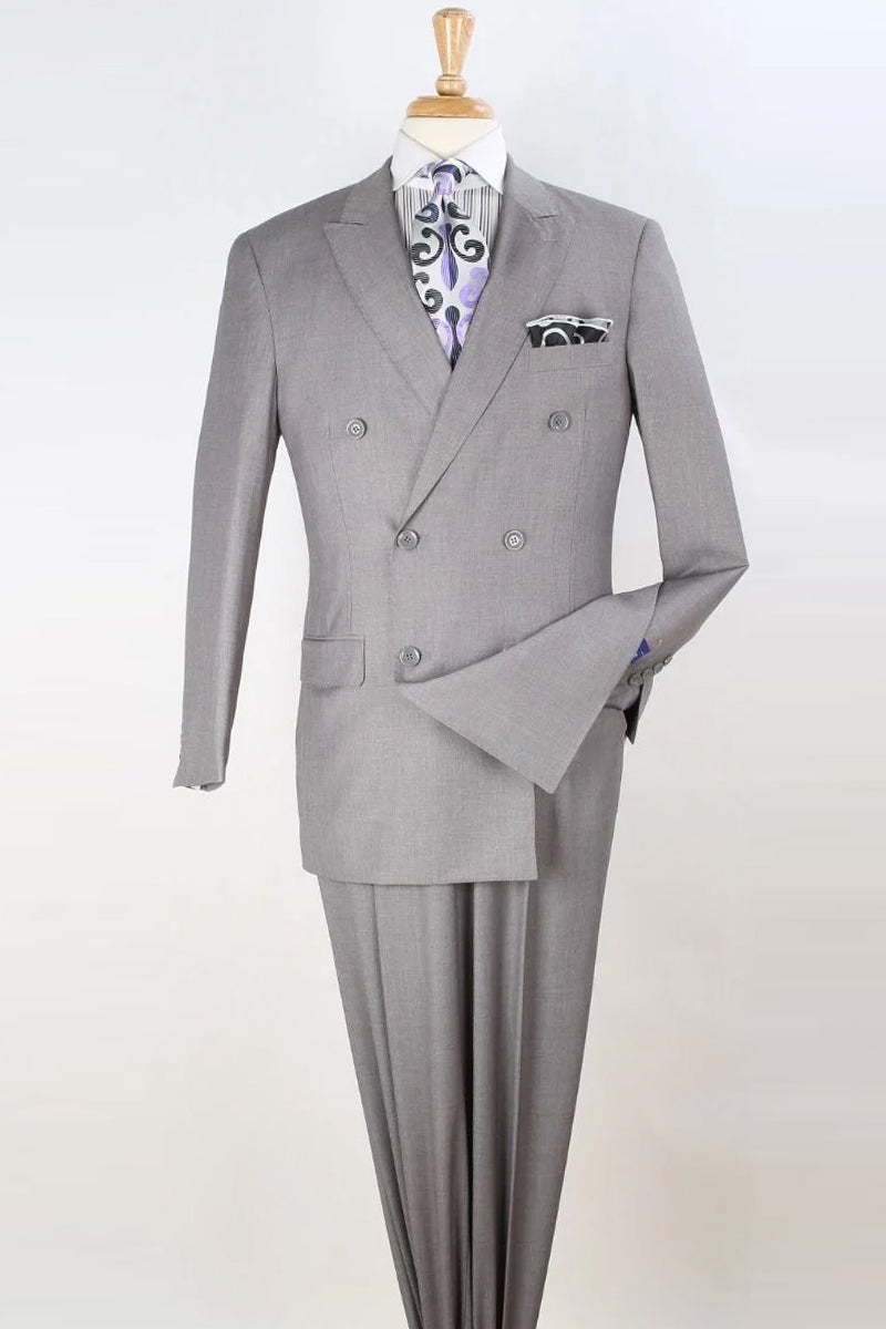 Mens Classic Double Breasted Luxury Wool Feel Suit in Light Grey — MensUSA