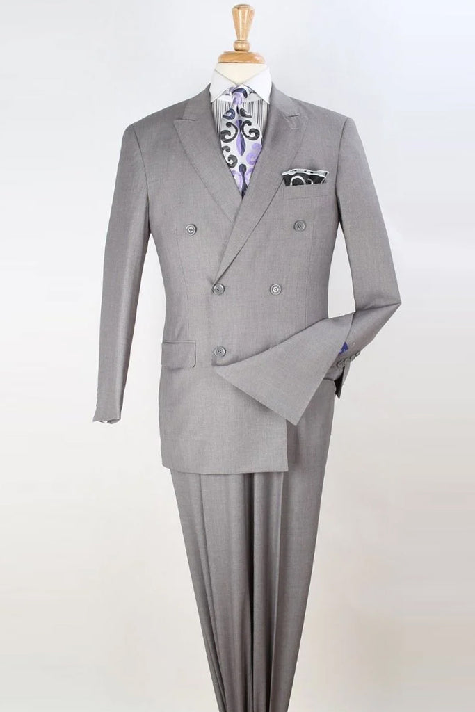 Apollo King Designer Brand + Mens Classic Double Breasted Luxury Wool Feel Suit in Light Grey