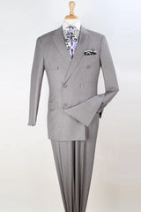 Apollo King Designer Brand + Mens Classic Double Breasted Luxury Wool Feel Suit in Light Grey
