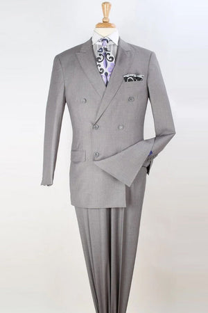 Apollo King Designer Brand + Mens Classic Double Breasted Luxury Wool Feel Suit in Light Grey