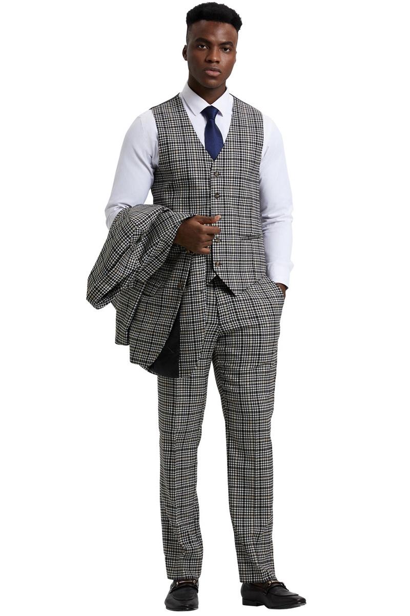 Men's Stacy Adams Vested Modern Fit Houndstooth Glen Plaid Suit in Grey & Green - Image 5