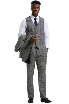 Men's Stacy Adams Vested Modern Fit Houndstooth Glen Plaid Suit in Grey & Green - Image 5