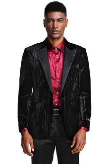 Mens Black Blazer - Men's Textured Velvet Prom Tuxedo Jacket in Black