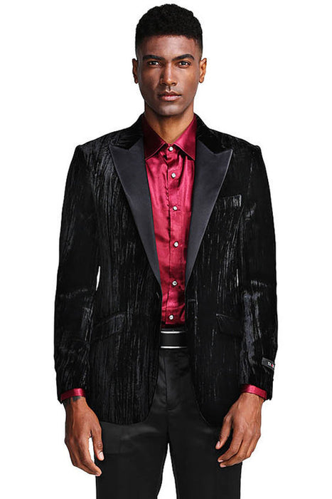 Mens Black Blazer - Men's Textured Velvet Prom Tuxedo Jacket in Black