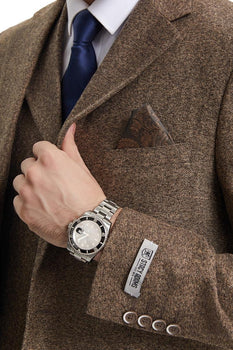 Men's Stacy Adams Vested Vintage Herringbone Tweed Suit in Light Brown - Image 3