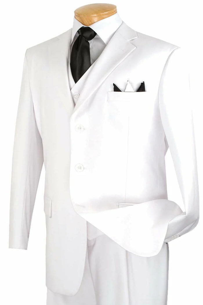 Apollo King Designer Brand Mens Three Button Classic Fit Vested Suit in White