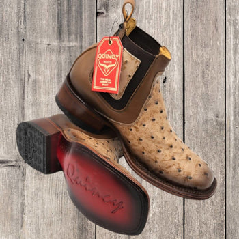 Men's Quincy Ostrich Print Leather Square Toe Ankle Boots - Image 2