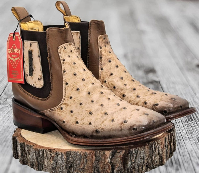 Men's Quincy Ostrich Print Leather Square Toe Ankle Boots - Image 4