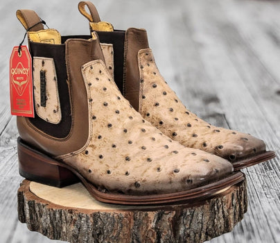 Men's Quincy Ostrich Print Leather Square Toe Ankle Boots - Image 4