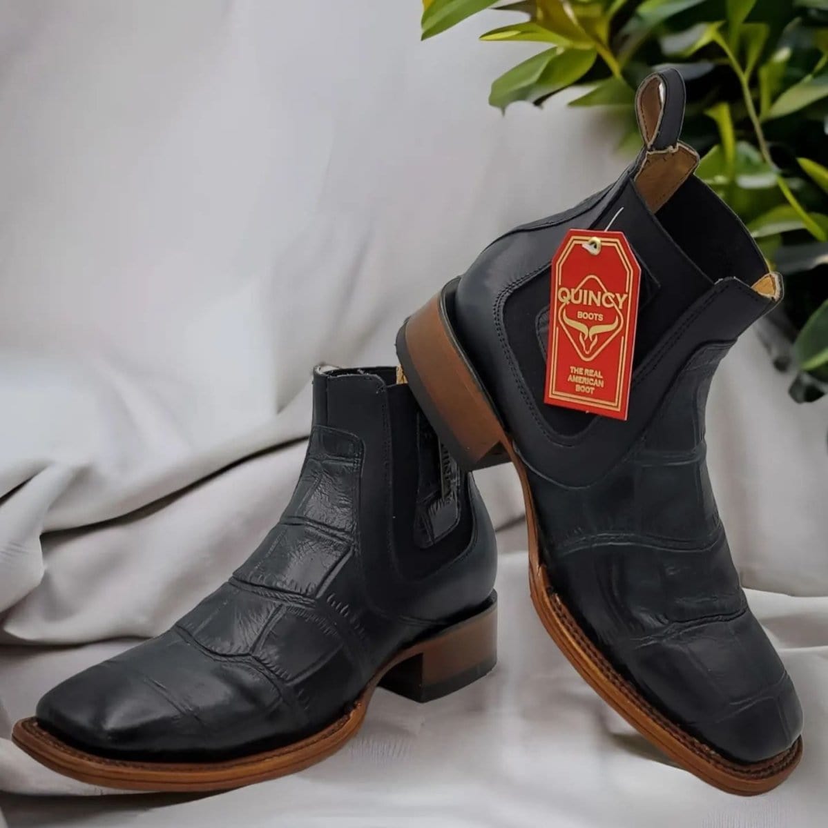 Men's Caiman Belly Print Leather Square Toe Ankle Boots - Image 2