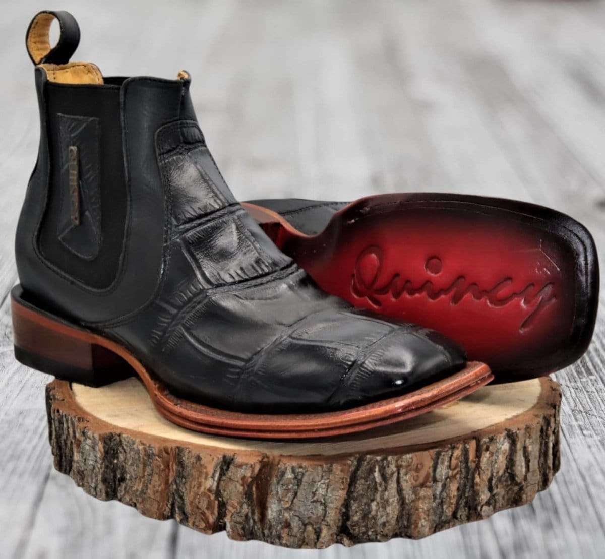 Men's Caiman Belly Print Leather Square Toe Ankle Boots - Image 8