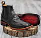 Men's Caiman Belly Print Leather Square Toe Ankle Boots