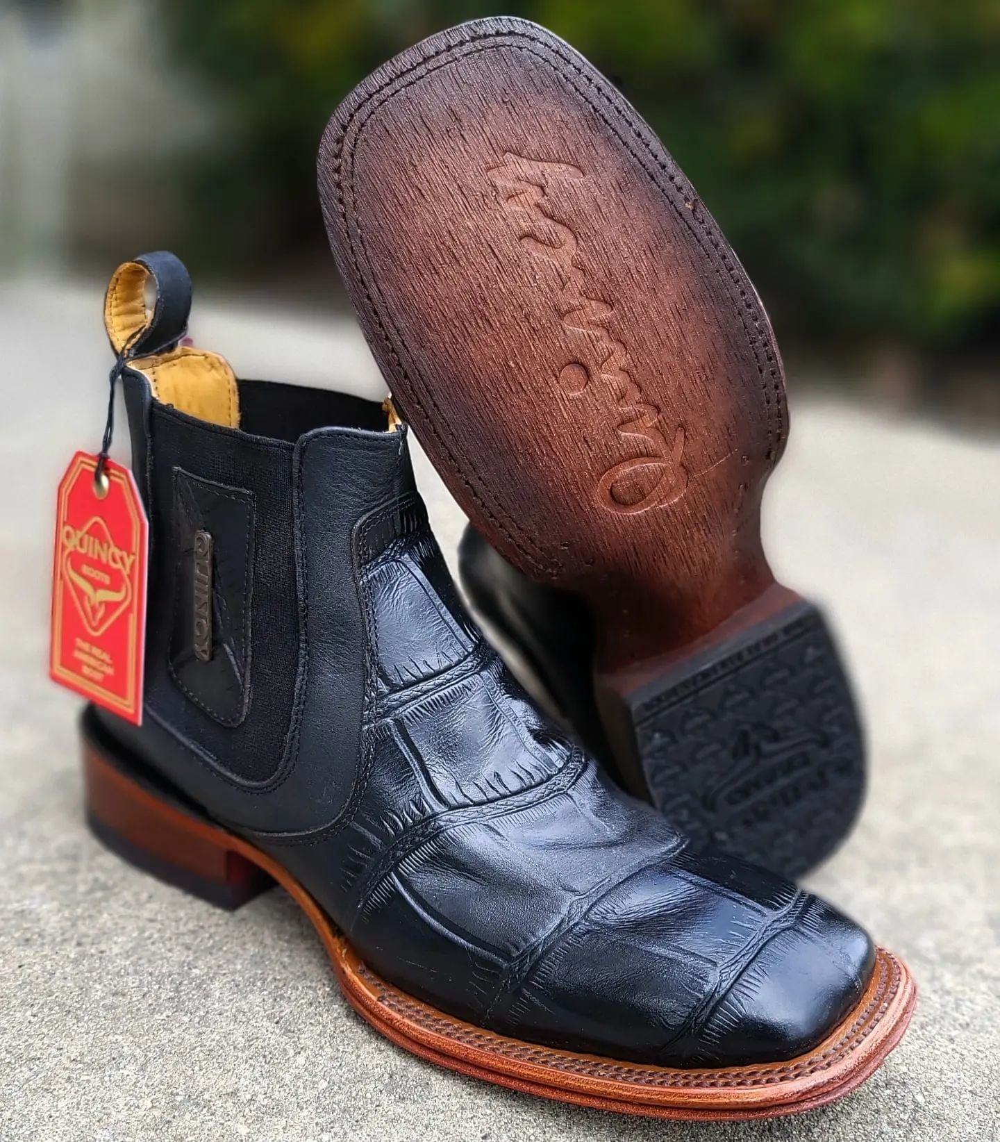 Men's Caiman Belly Print Leather Square Toe Ankle Boots - Image 5