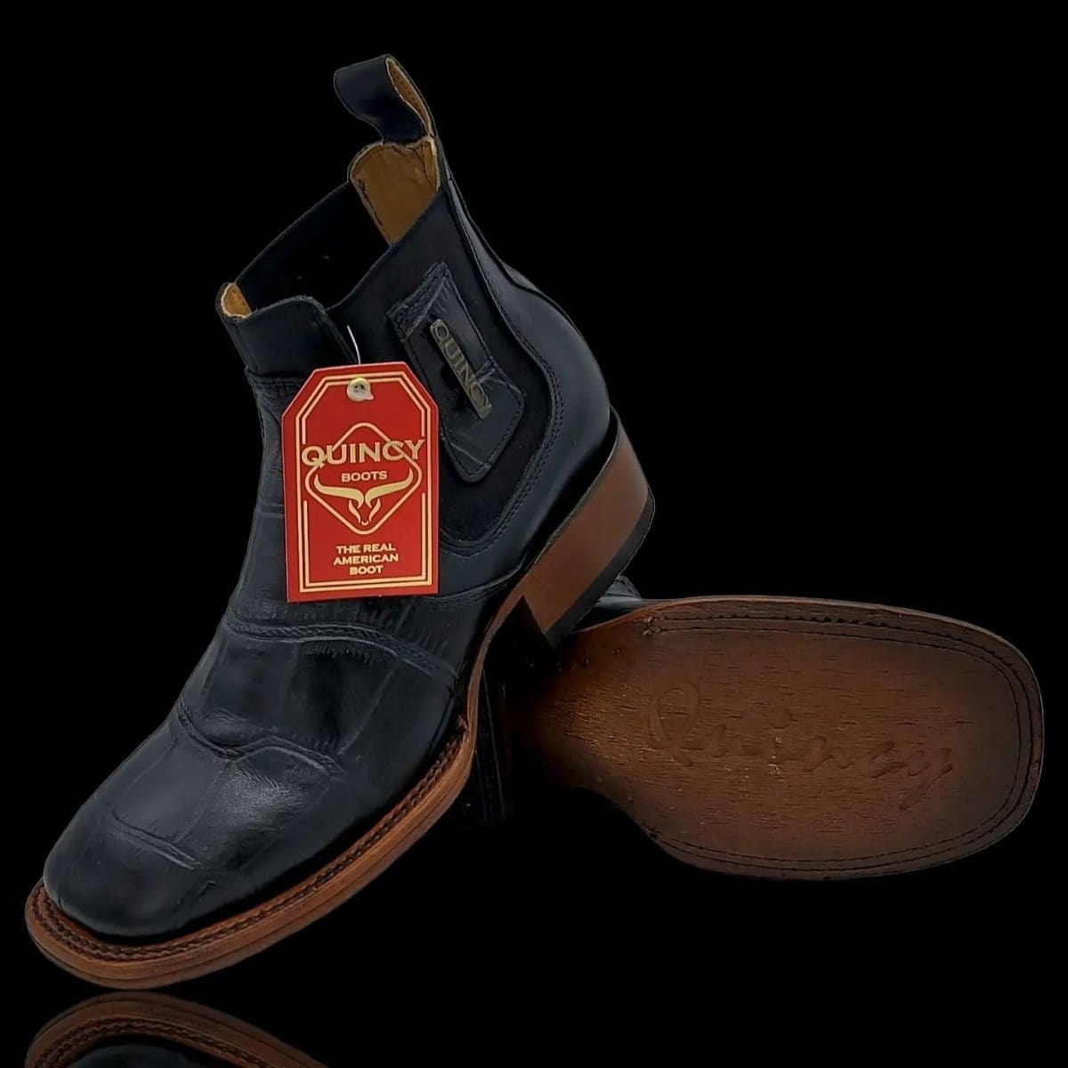Men's Caiman Belly Print Leather Square Toe Ankle Boots - Image 4