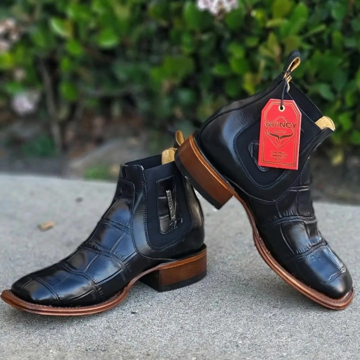 Men's Caiman Belly Print Leather Square Toe Ankle Boots - Image 10