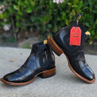 Men's Caiman Belly Print Leather Square Toe Ankle Boots - Image 10