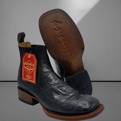 Men's Caiman Belly Print Leather Square Toe Ankle Boots - Image 6